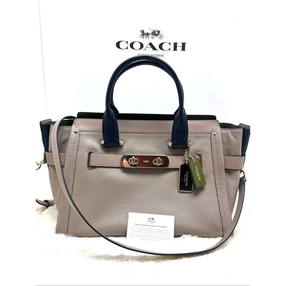 COACH SWAGGER Satchel Colorblock Leather Blue/Tan 36154 $550 - Picture 1 of 9